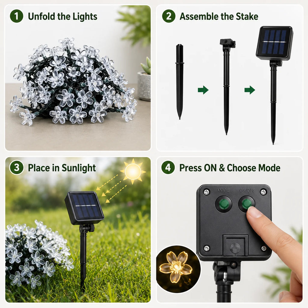 Halloween Lights Solar Cherry Blossom String Lights 5M/7M/12M 20/50/100LED 8 Modes for Garden Patio Haunted House Decor