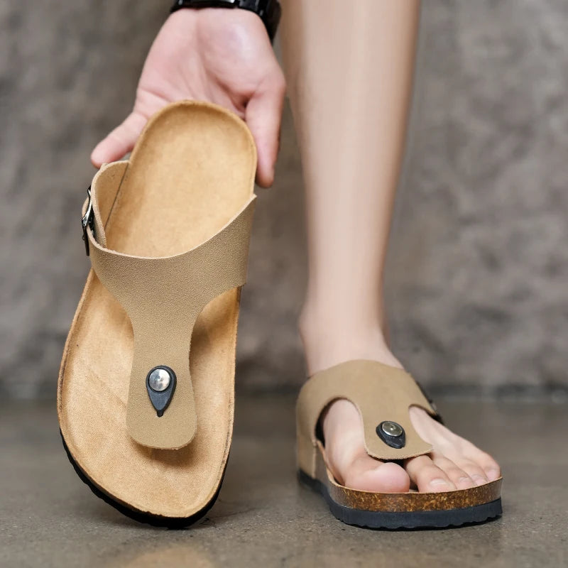 Men's frosted cork casual flip flops slippers comfortable refreshing summer outdoor beach shoes fashion youth breathable sandals