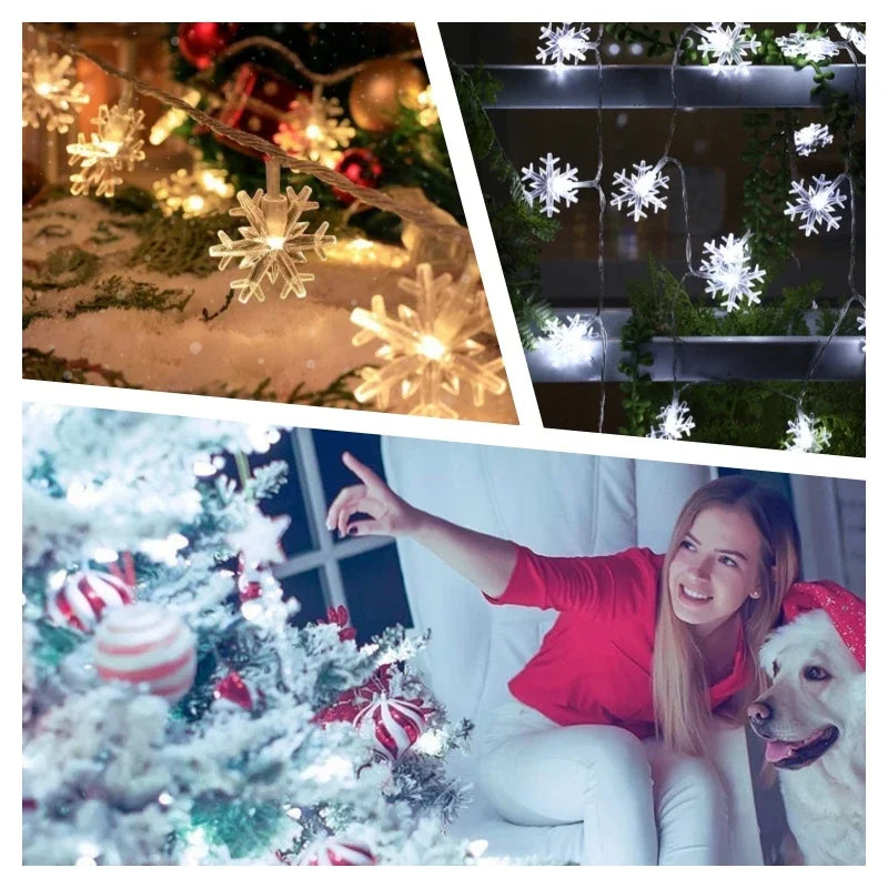 LED Lights String Snowflake Festoon Light USB Plug Christmas Tree Light Aesthetic Room Decoration Wedding Party New Year's Decor