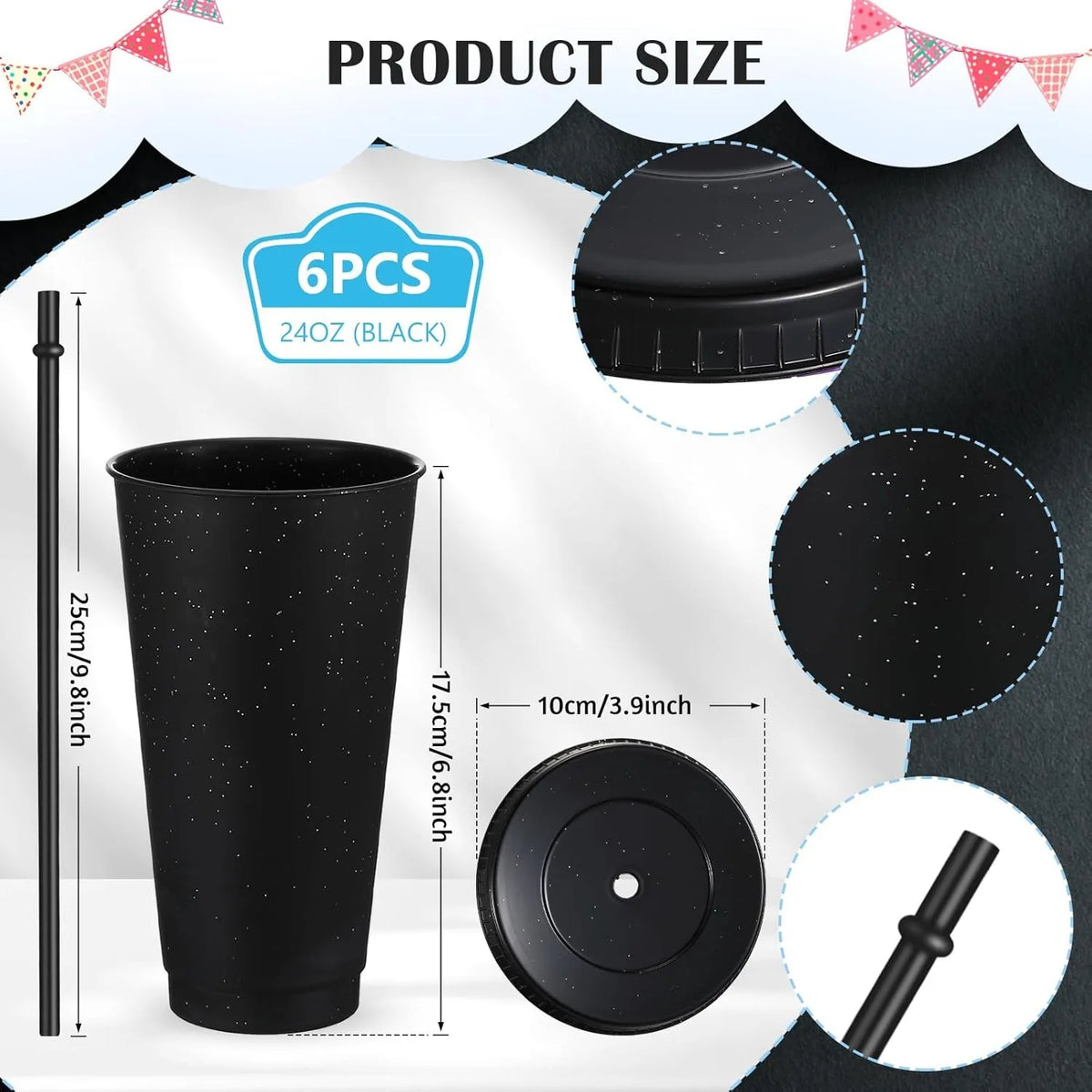 6 Pcs Reusable Tumbler with Lids and Straws Plastic Iced Coffee Tumbler Glitter Travel Mug Cup for Smoothie Juices Cold Drink