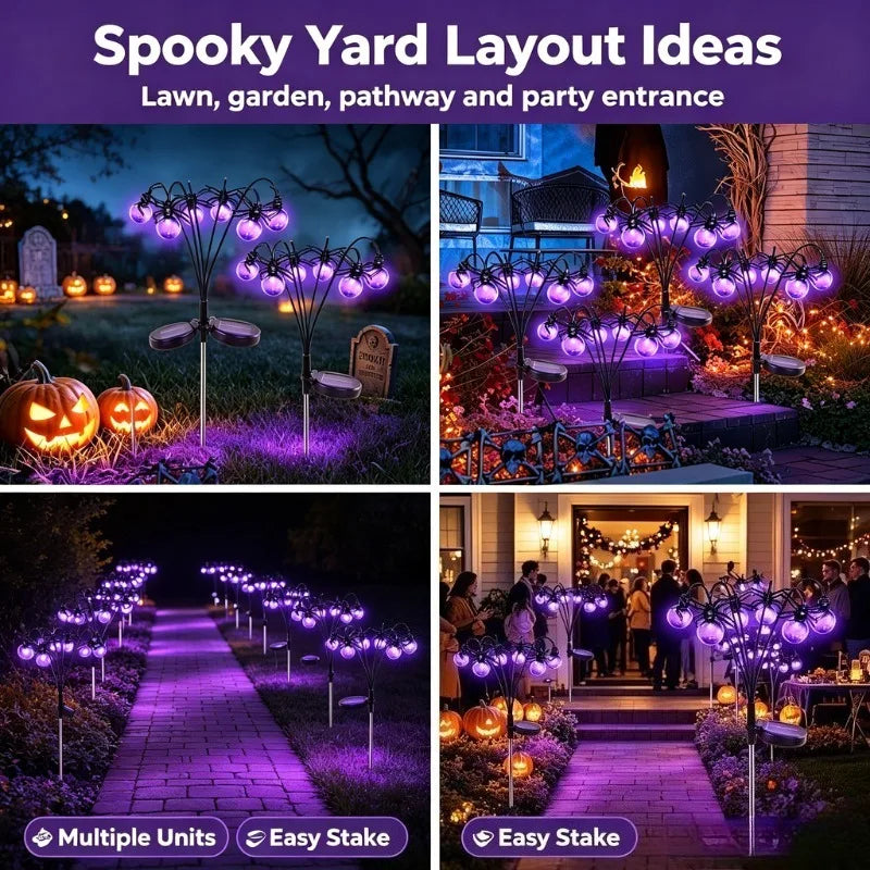 New Halloween Solar Lights Purple Spider Outdoor Garden Decorative Waterproof Yard Lights for Pathway Lawn Patio,Party Decor