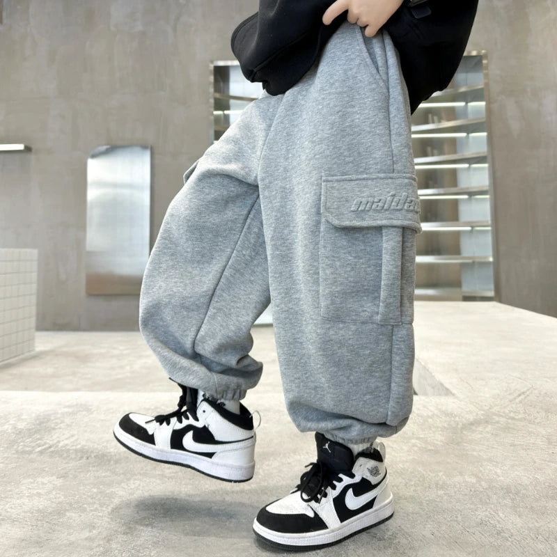 Breif Style Child Spring Autumn Cotton Sports Cargo Trousers for Teens Boy New Casual Sporty Track Pants Kids Pocket Sweatpants