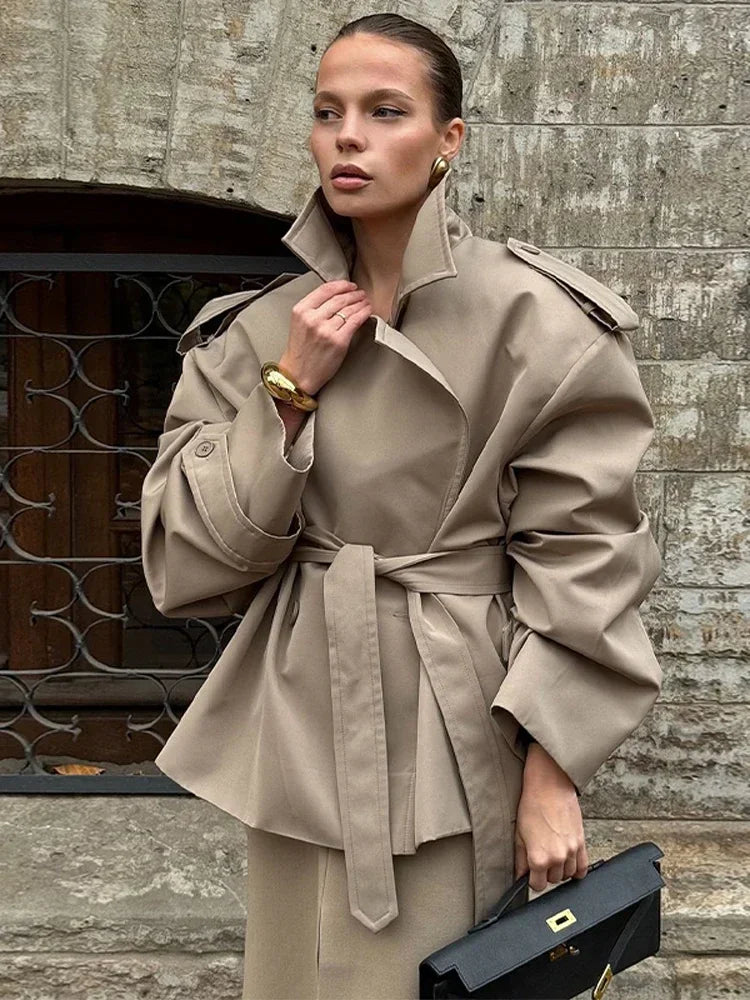 Black Stand Collar Trench Coat Women Casual Long Sleeve Single-breasted Loose Windbreaker Lady Autumn High Street Outwear 2026