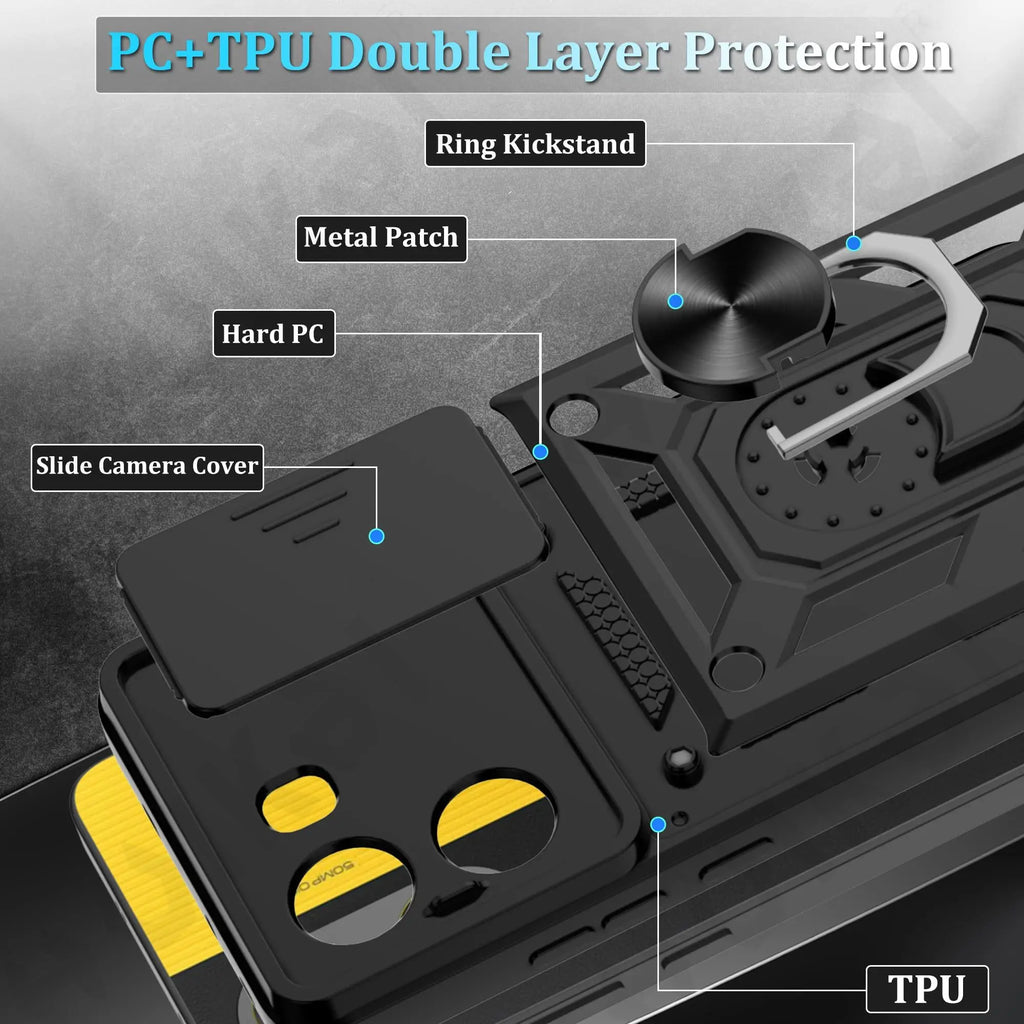 Case For Xiaomi Poco X8 Pro Max 4G 5G Armor Sliding Camera Cover 360 PC Support Ring and Tpu Case Back Funda Shell Coque