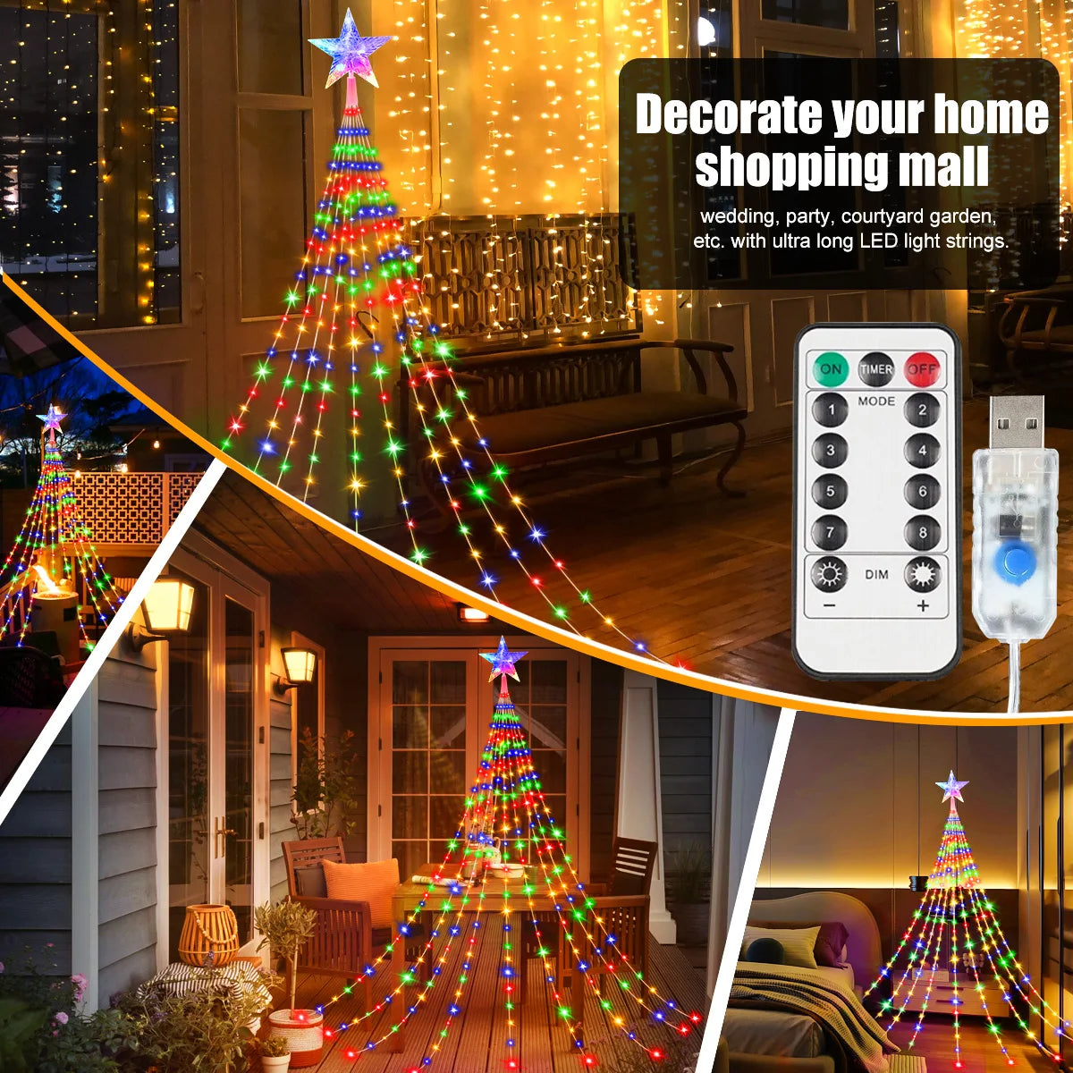 LED Outdoor Christmas String Lights 2/3M USB Waterproof Fairy Lights With 8 Lighting Modes For Garden Christmas Tree Party Decor