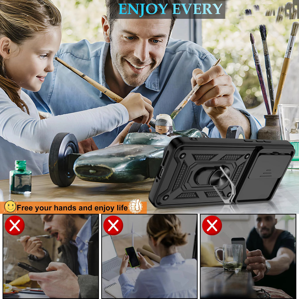 Case For Xiaomi Poco X8 Pro Max 4G 5G Armor Sliding Camera Cover 360 PC Support Ring and Tpu Case Back Funda Shell Coque