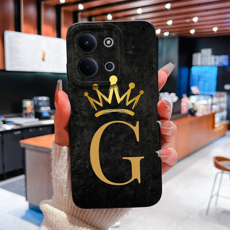 For Redmi 15C 4G 5G Couple Phone Case Fashion Crown Letters Protective Back Cover For Redmi15C Soft Smooth Liquid Silicone Funda