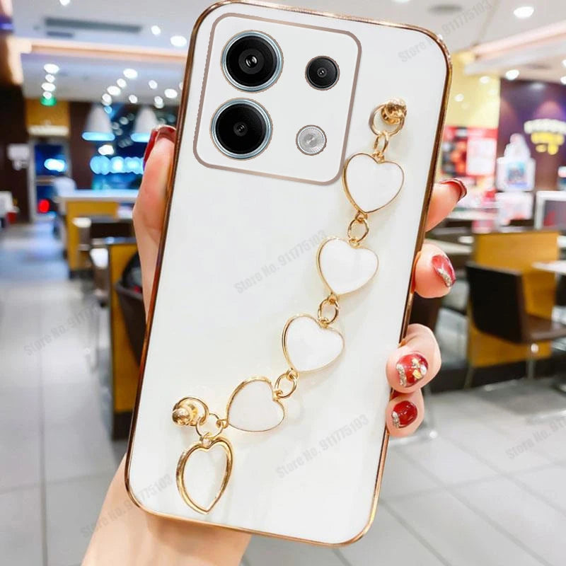 3D Love Heart Chain Soft Case For Redmi 15C Plating Silicone Shockproof Cover For POCO C85 Phone Protective Cases For Redmi 15C