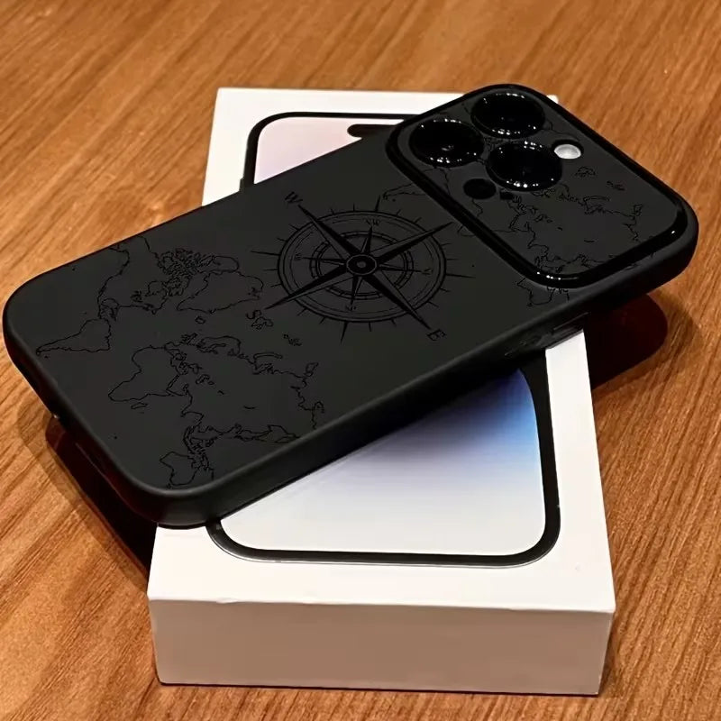 Phone Case For iPhone 11 Cases iPhone 15 16 17 18 Pro Max 14 13 12 X XS Plus Air Creative Compass Pattern Shockproof Soft Cover