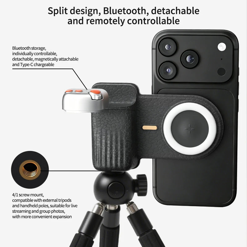 Lenovo Magnetic Camera Grip with Bluetooth Assistant Ring Light Selfie Mode Adjustable Focus and Shutter Button For MagSafe