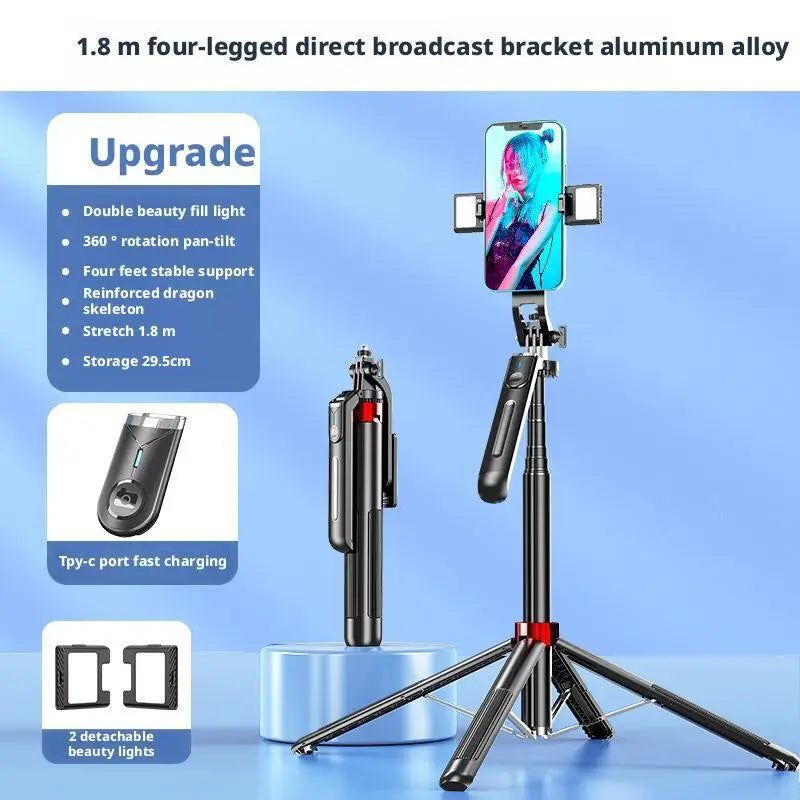 1.8m Phone Tripod and Selfie Stick  with Wireless Remote & Extendable Phone Mount Compatible with IPhone/Android