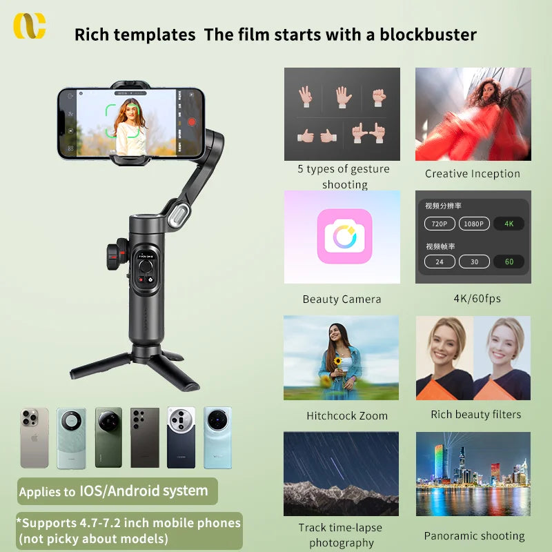 AOCHUAN Smart XE Gimbal Stabilizer 3-Axis Foldable Handheld Stand For iPhone Android With Focus Wheel For Vlog Live Streaming