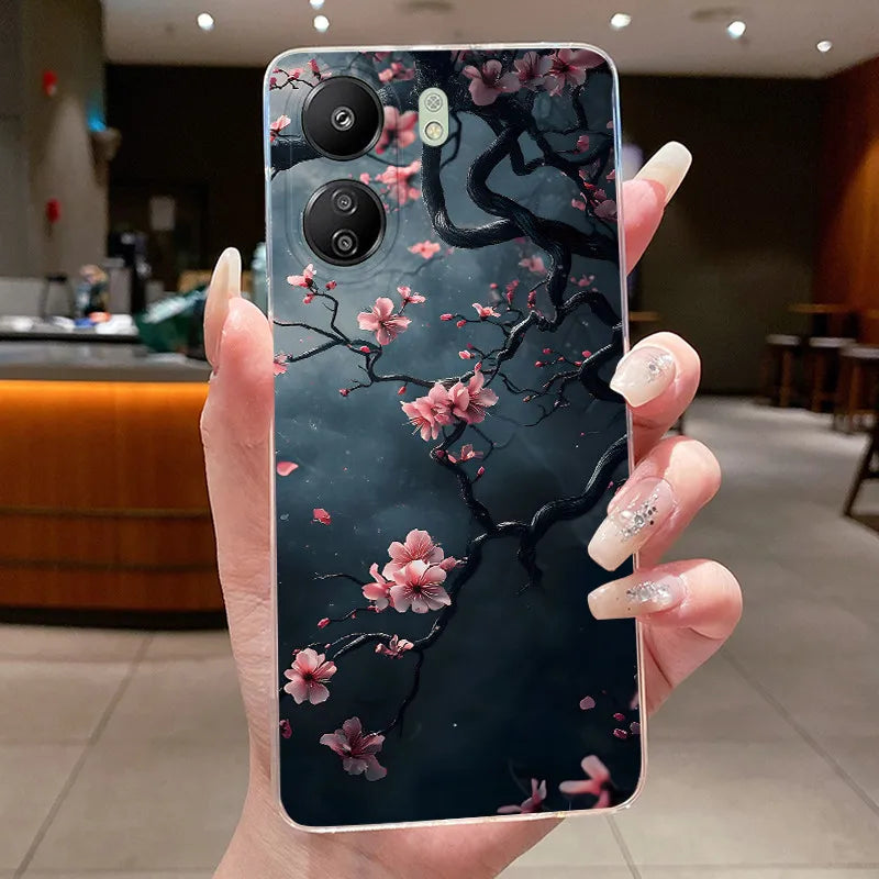 Case For Xiaomi Redmi 13C Poco C65 4G Capa Flower Butterfly Phone Casing Redmi13C Poco M6 5G Soft Silicone Transparent TPU Cover