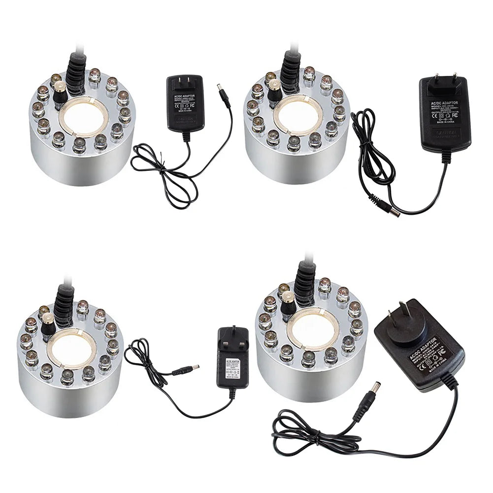 Fog Maker 12 Lights 16mm Mini LED Light Fogger Water Fountain Pond Fog Ultrasonic Atomizer for Party Halloween Pumpkin Christmas