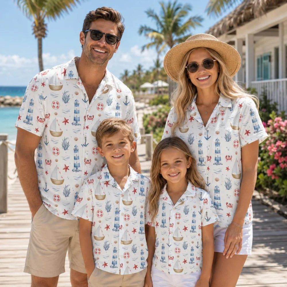 Family Matching Flamingo Hawaiian Shirts Hawaii Beach Floral Matching Outfits Mom Dad Kids Gift for Summer Vacation T-Shirt Tops