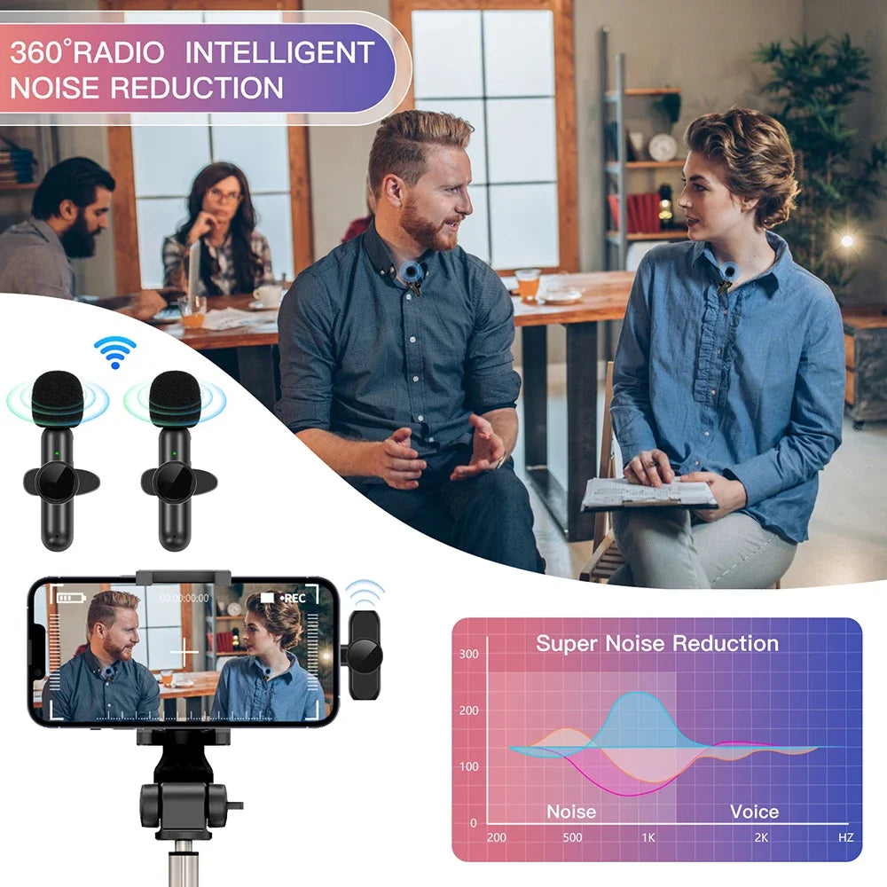 Wireless Lavalier Microphone Mini Audio Video Recording Mic for iPhone 15~17 Android Portable Live Broadcast Gaming