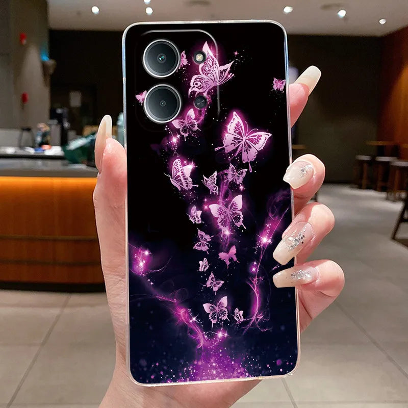 New For Redmi 15C Poco C85 4G Case Clear Luxury Fashion Butterfly Flower Soft TPU Silicone Phone Cover For Redmi15C PocoC85 Case