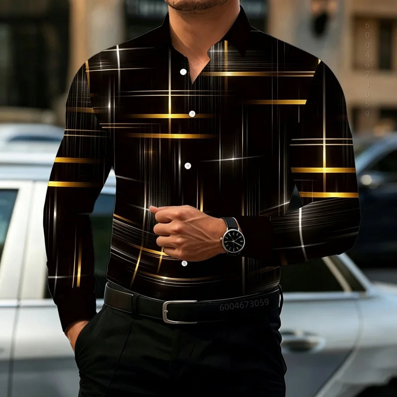 2026 New Men's Contrasting Striped Shirt Street Style Black and White Striped Slim Fit Shirt Business Casual Formal Shirt XS-6XL