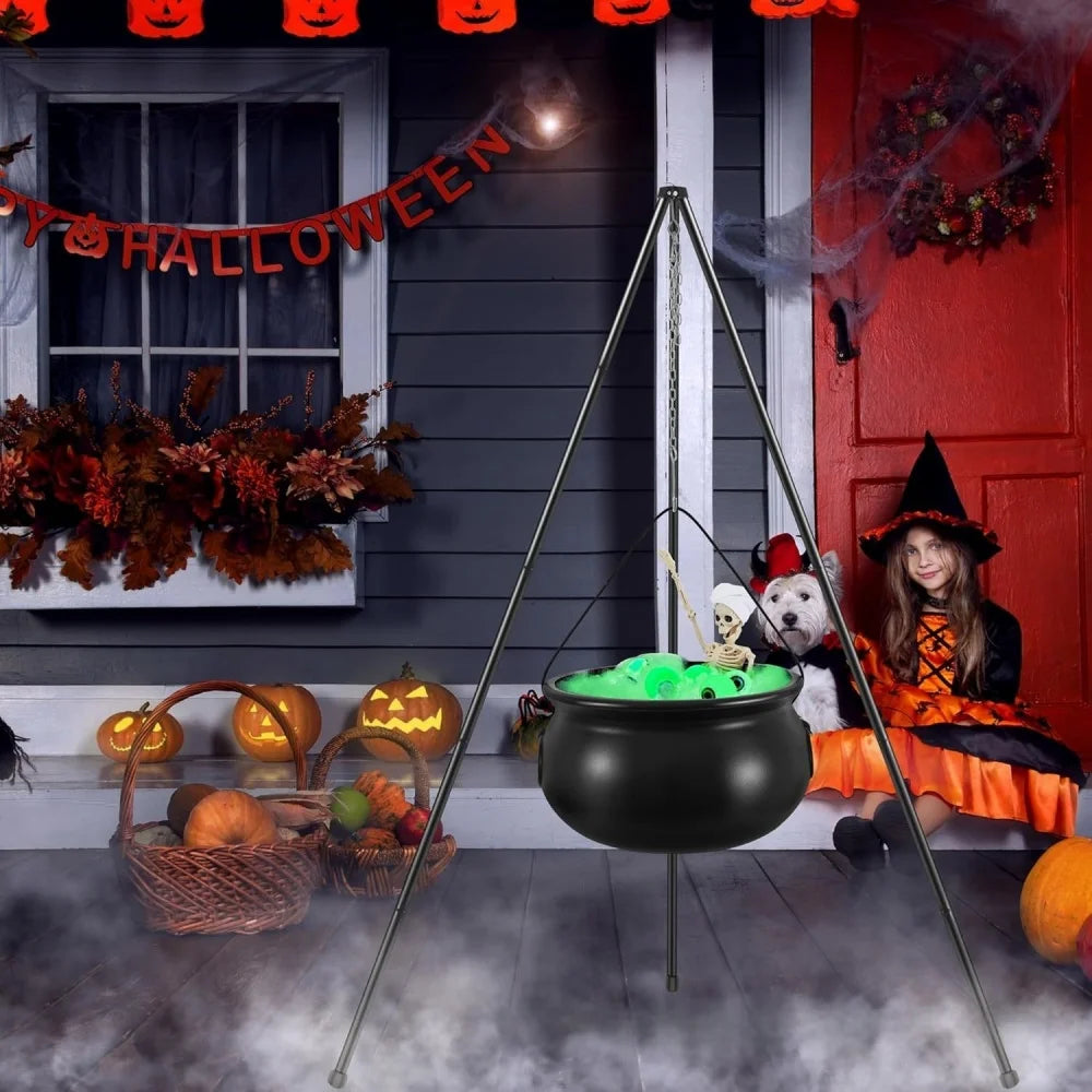 Halloween Black Witches Cauldron of Skeletons on Tripod Halloween Scary Props Outdoor Horror House Halloween Decoration for Home