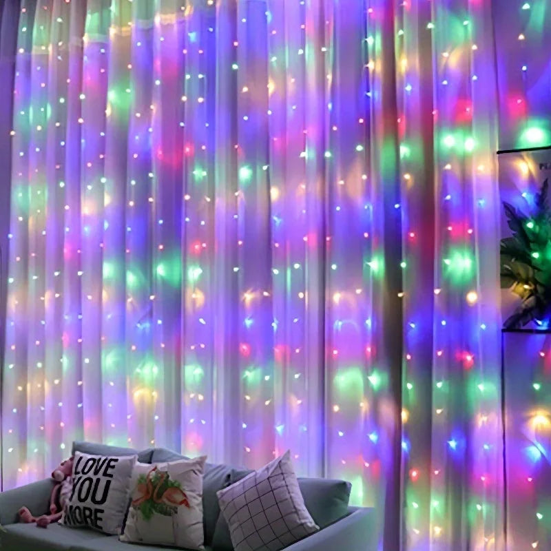 Wedding Garland Fairy Lights Outdoor 8 Mode LED USB Curtain Light String Christmas Tree Holiday Decoration Garden Light