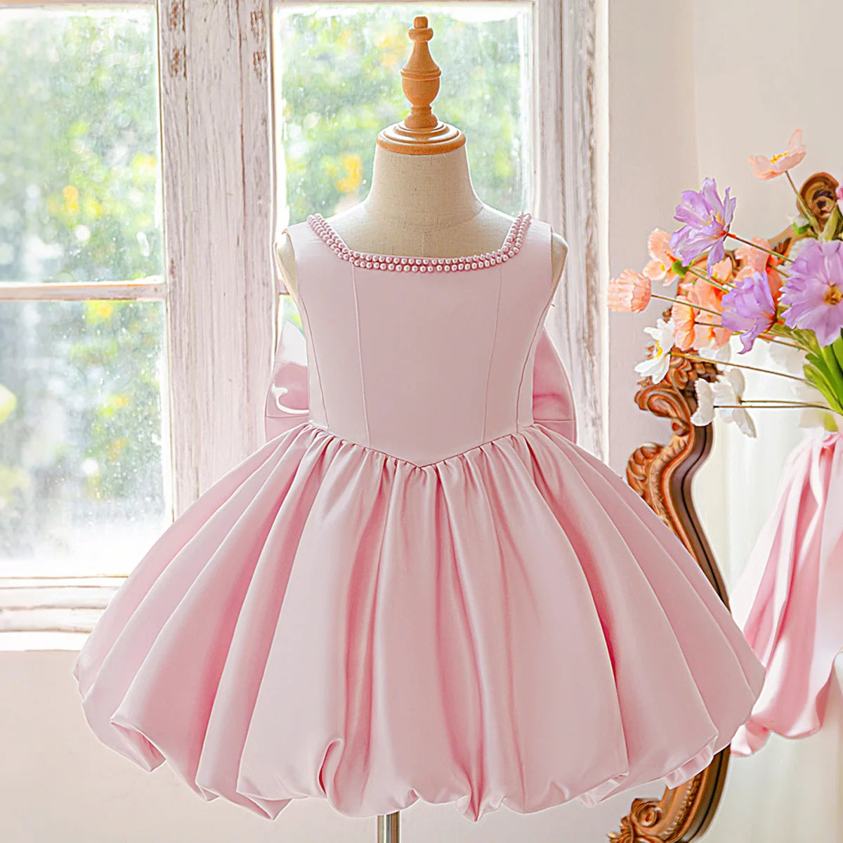 Elegant Baptism Party Tutu Dress for Girls Lolita Bow Bridesmaid Birthday Princess Girl Dresses Wedding School Prom Evening Gown