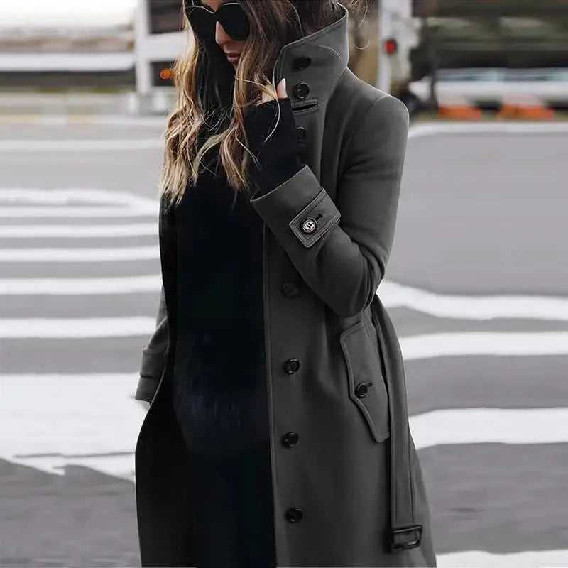 Autumn Winter Warm Women's Large Size Woolen Coat Loose Single Row Button Collar Jacket Long Sleeve Mid-Length Cotton Blend