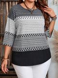 Stylish Plus Size Women's Color Block Knit Top for Everyday Elegance