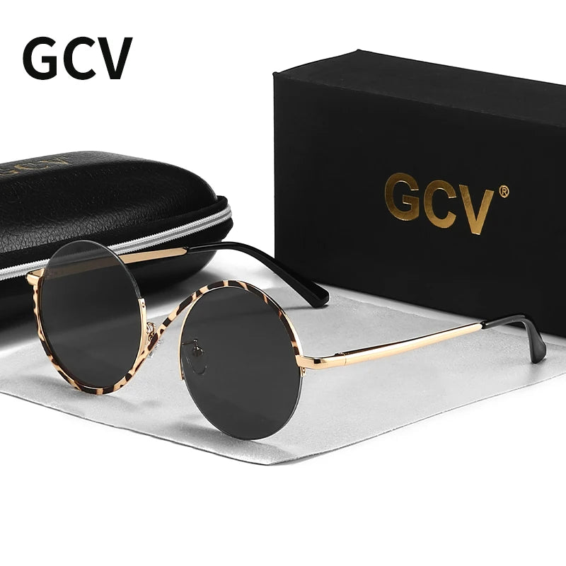 GCV Brand Hot Sale Avant-Garde Personality Women Female Gorgeous Sunglasses Round Frame Glasses Fashion Punk Style New Metal