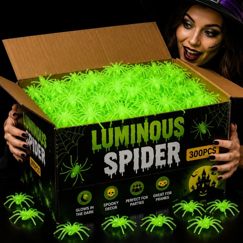 30/300PCS Mini Luminous Spider Glow in The Dark Fake Spiders Plastic Ornament DIY Horror Party Halloween Decoration Supplies