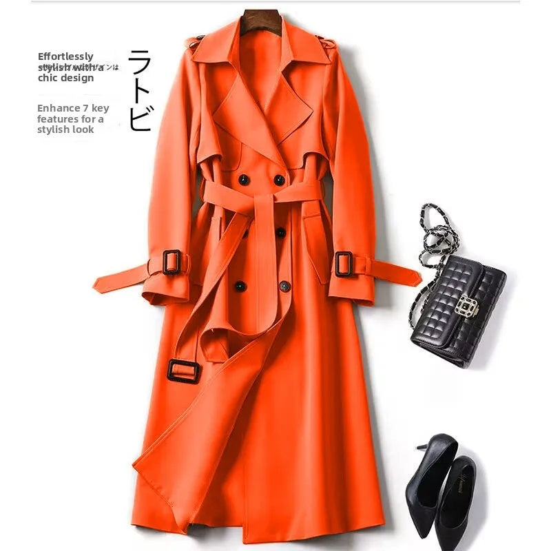 Women's Mid-Length Over-Knee British Style Coat Spring Autumn New Korean Version plus Size Fashionable Outerwear Coat