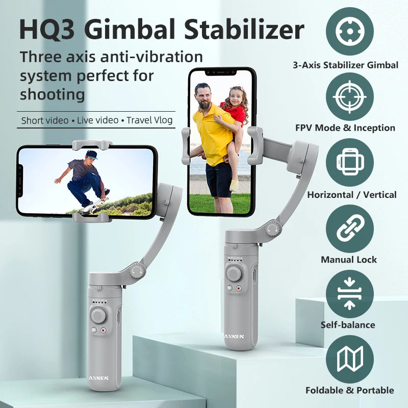 AXNEN 3-Axis Handheld Gimbal Stabilizer Wireless Bluetooth Connect Stable Shooting for Mobile Smartphones live Photography Kit