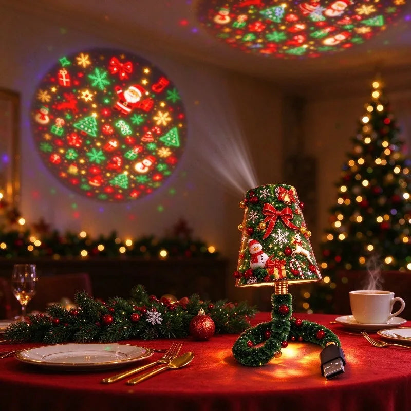 Christmas Projector Light, USB Powered Christmas Night Light with 3-6 Holiday Patterns, Flexible Tree Lamp for Bedroom, Ceiling