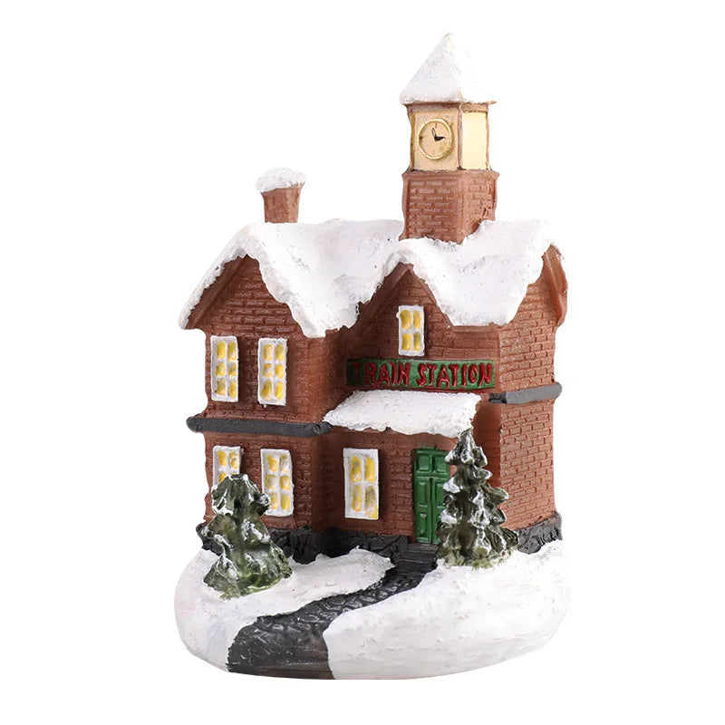 Christmas Led Light House Christmas Tree Ornaments LED Resin Small Village House Xmas Glow Decor Gift Happy New Year Decors DC05