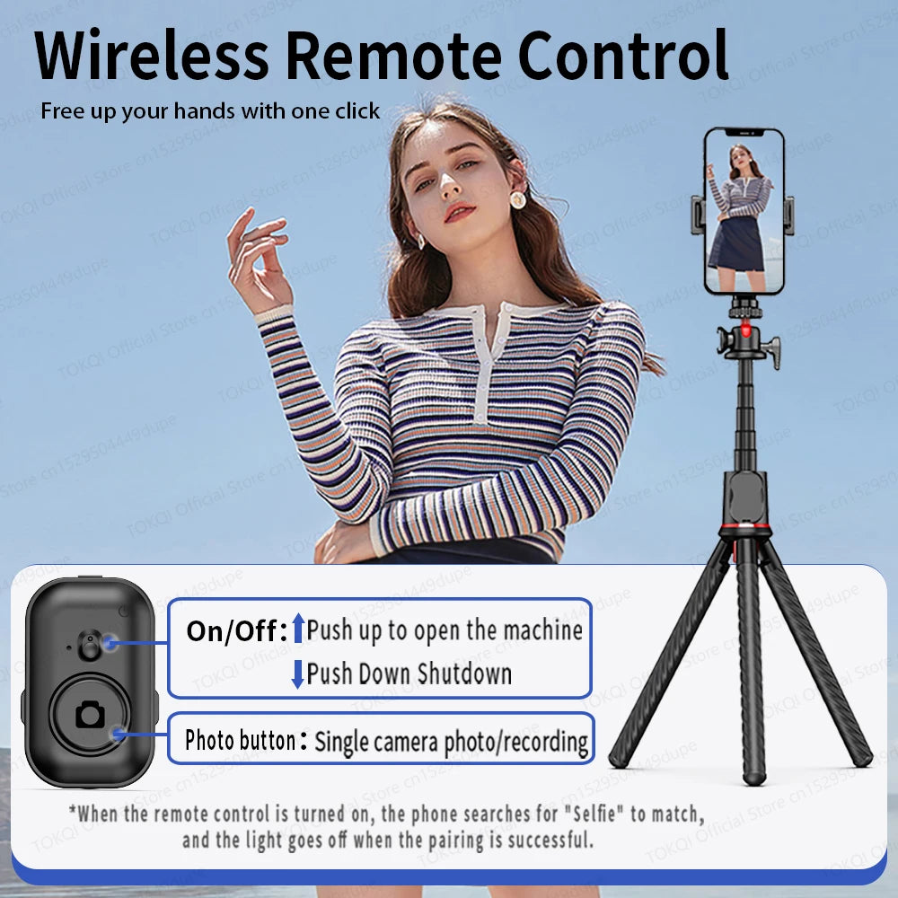 Flexible Selfie Stick Tripod Extension Pole with Wireless Bluetooth Remote Phone Holder for Smartphone Sport Camera Shooting