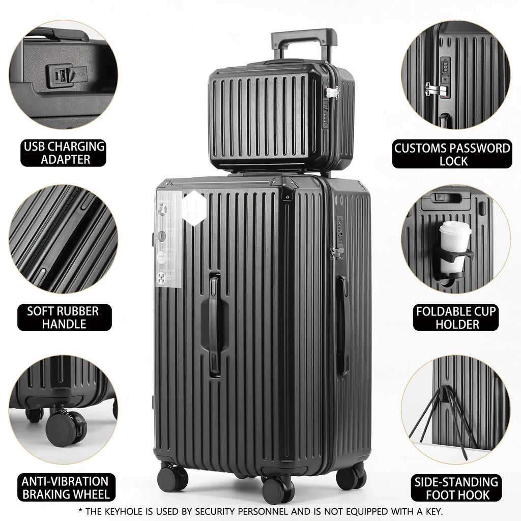 Ultra-Large Capacity Thickened Suitcase Set ABS+PC Material Trolley Case  USB Charging Interface Universal Wheels Luggage