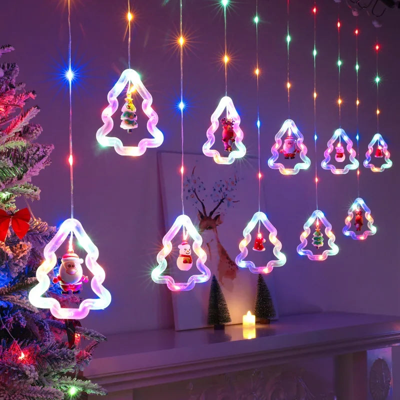 LED Christmas String Lights Room Garland Curtain Lamp USB Plug Star Santa Claus Decoration Lights for Bedroom Living Room Window