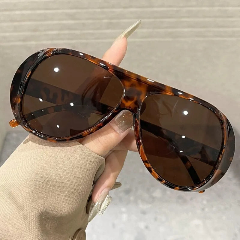2026 Trend Oversized Pilot Sunglasses For Women Vintage Double Bridge Orange Yellow Lens UV400 Beach Travel Sun Shades Eyeglasse