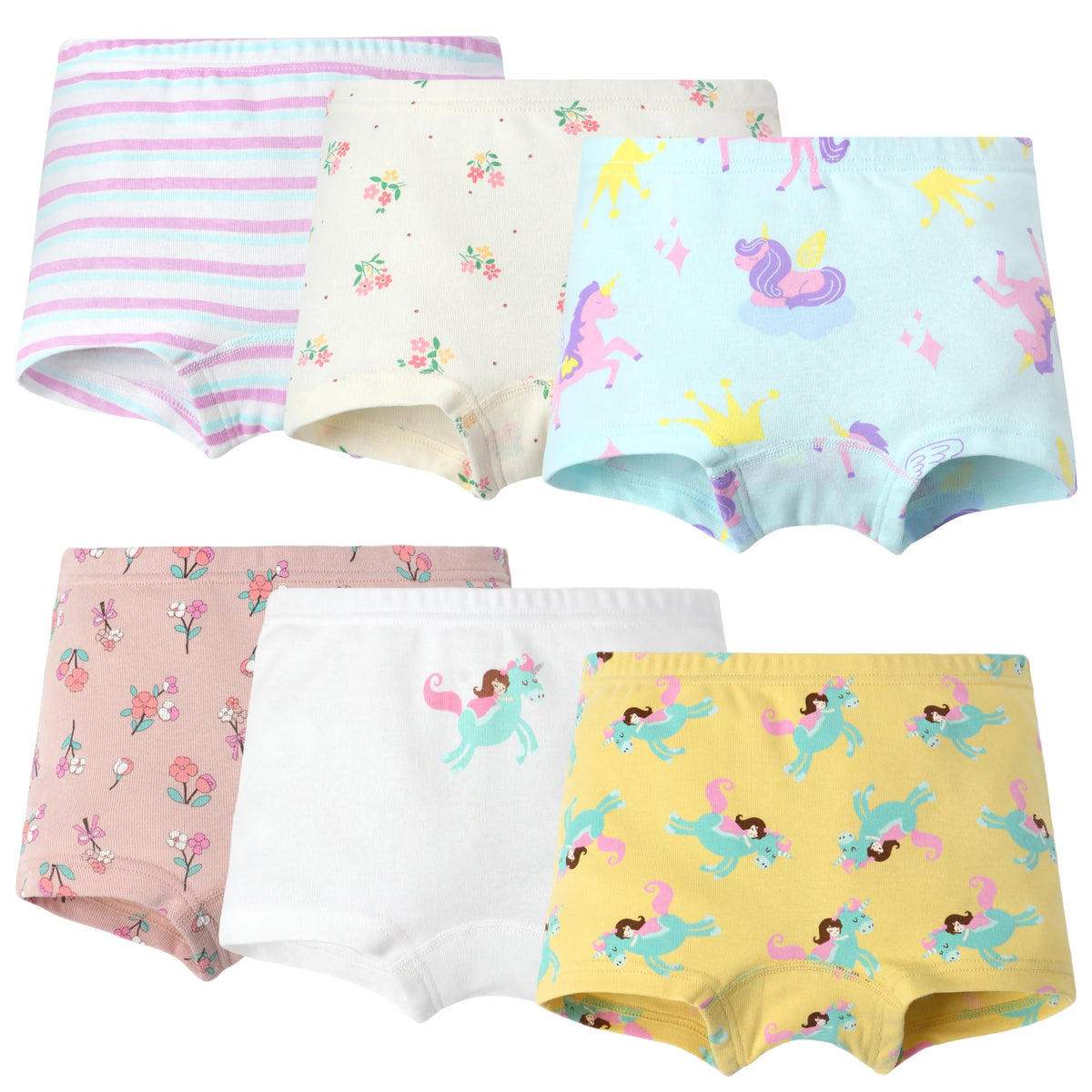 6 Pcs Kids Little Girls Underwear Toddler Baby 100% Cotton Soft Briefs Panties Cartoon Big Girls Undies 1-10 Years
