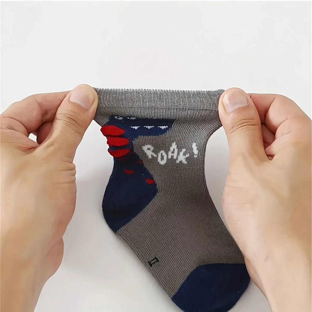 5 pairs of cute cartoon dinosaur patterned socks for boys and children, breathable, comfortable, high elasticity, sweat absorpti