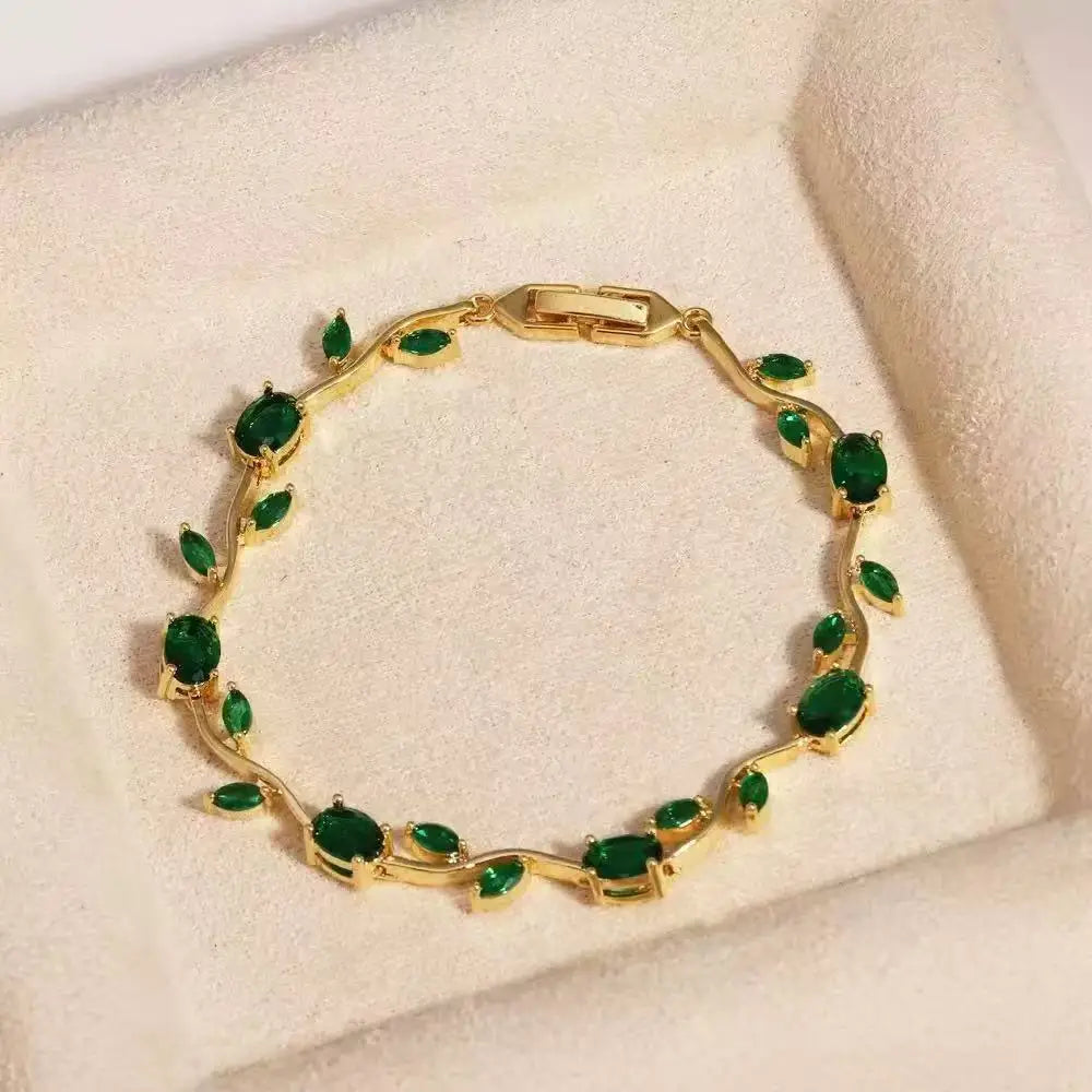 LATS Colorful Trendy Charm Sparkling Leaf Cubic Zirconia Bracelets for Women Party Wedding Fashion Jewelry Gift