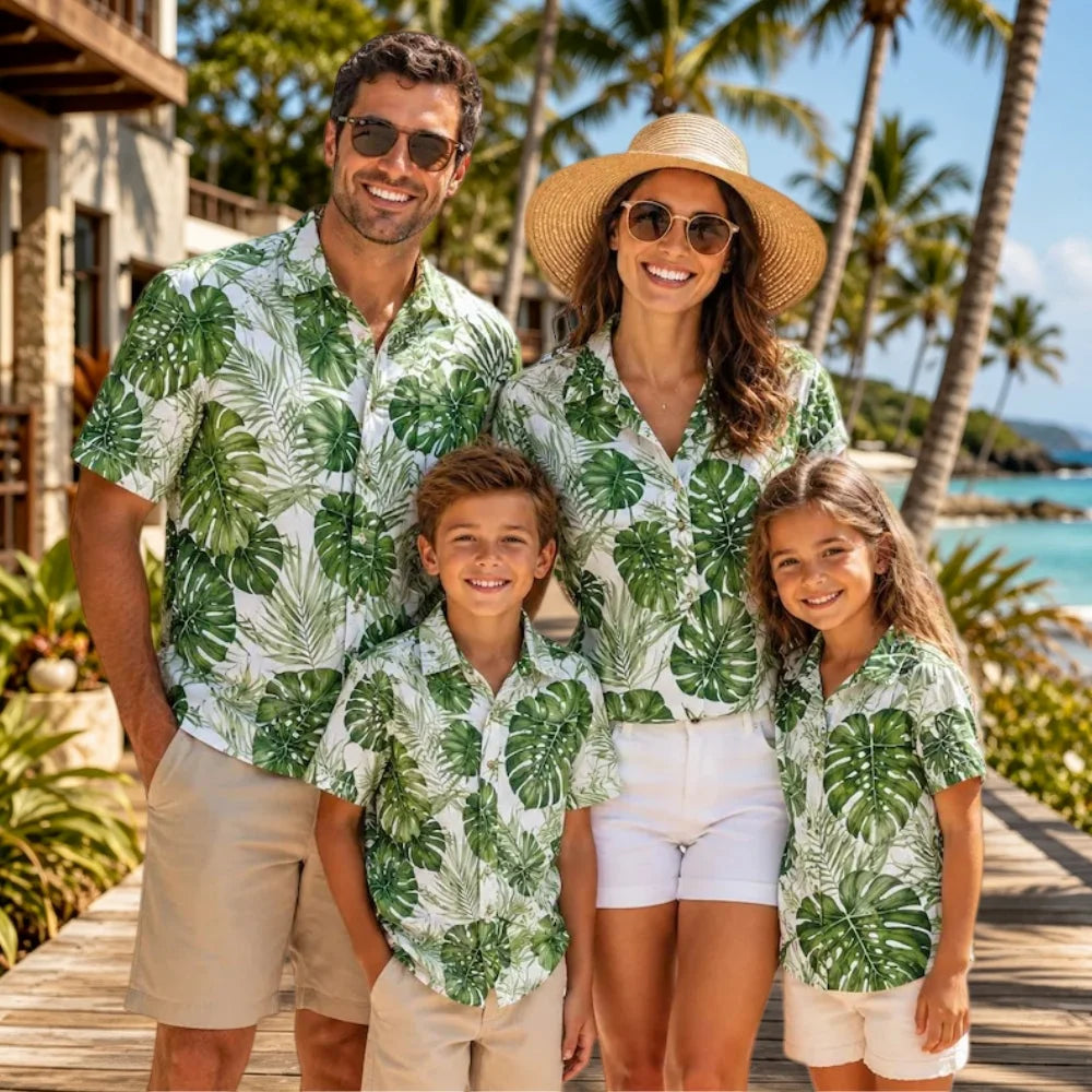 Family Matching Flamingo Hawaiian Shirts Hawaii Beach Floral Matching Outfits Mom Dad Kids Gift for Summer Vacation T-Shirt Tops