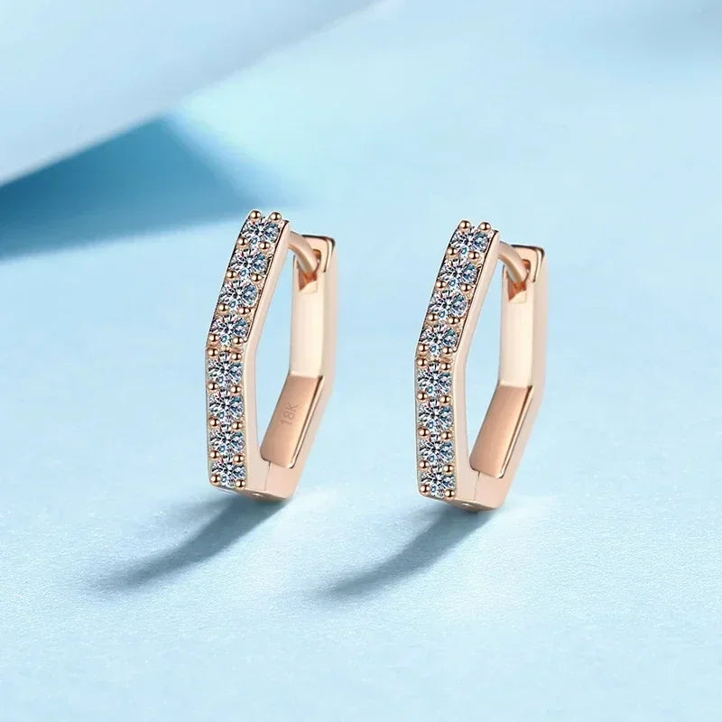 Geometric Hexagonal Moissanite Diamond 0.4 Carat Hoop Earrings, 18K Rose Gold Earring Fine Jewelry Birthday Gift for Women Ins