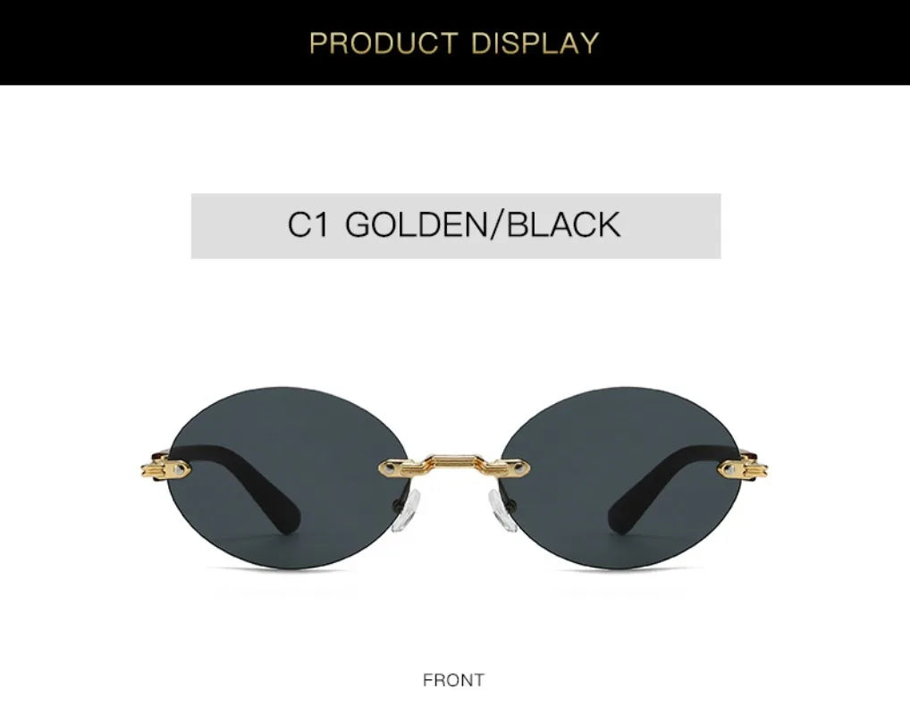 Light Luxury Rimless Oval Personalized Sunglasses High-End Fashion Casual Glasses Suitable For Outdoor Vacation Sun Glasses