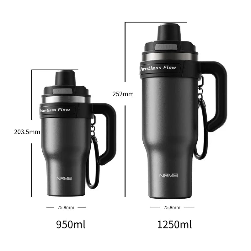 Large Tumbler Ceramic Inner with Handle Straw Cold Insulated Water Bottle Car Cup Multipurpose Fitness