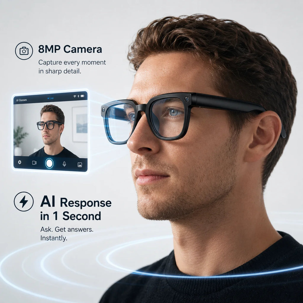 AI Smart Glasses with Camera, 4K EIS Anti-Shake Video & Photo Capture, Real-Time Translation,Open-Ear Bluetooth Audio