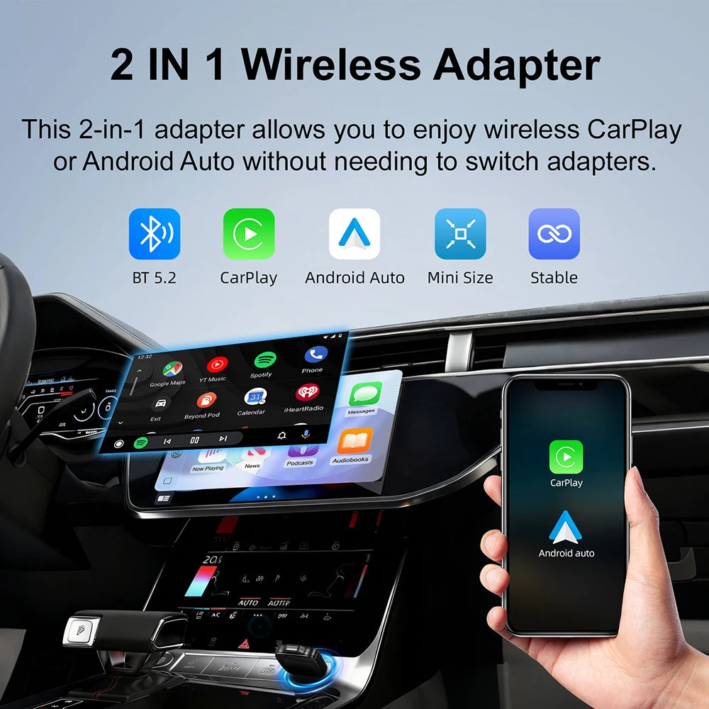 2026 Wireless CarPlay Adapter&Android Auto Wireless Adapter, 5Ghz WiFi USB Plug Play CarPlay Wireless