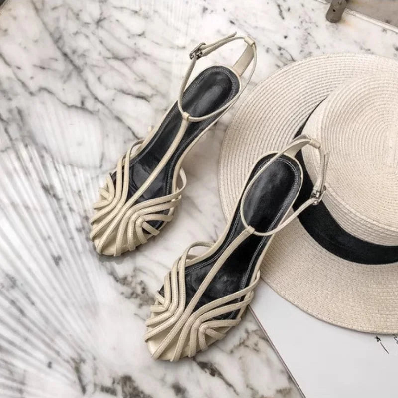 Sandals Women 2025 Simple Style T-strap Sandals for Girls Women Sexy Heel Narrow Band Party Wedding Shoes Summer Sandalias
