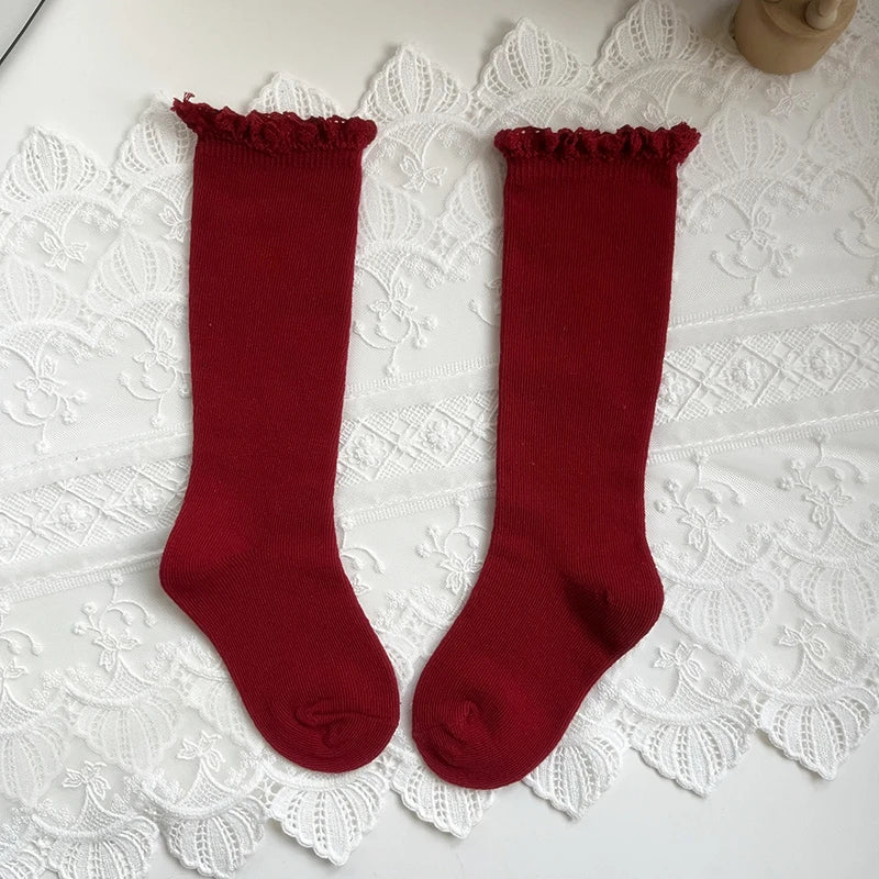 Autumn Ruffle Baby Girls Socks Knee High Lace Long Sock Kids Soft Cotton Toddlers Socks Children Princess Socks For 0-5Years