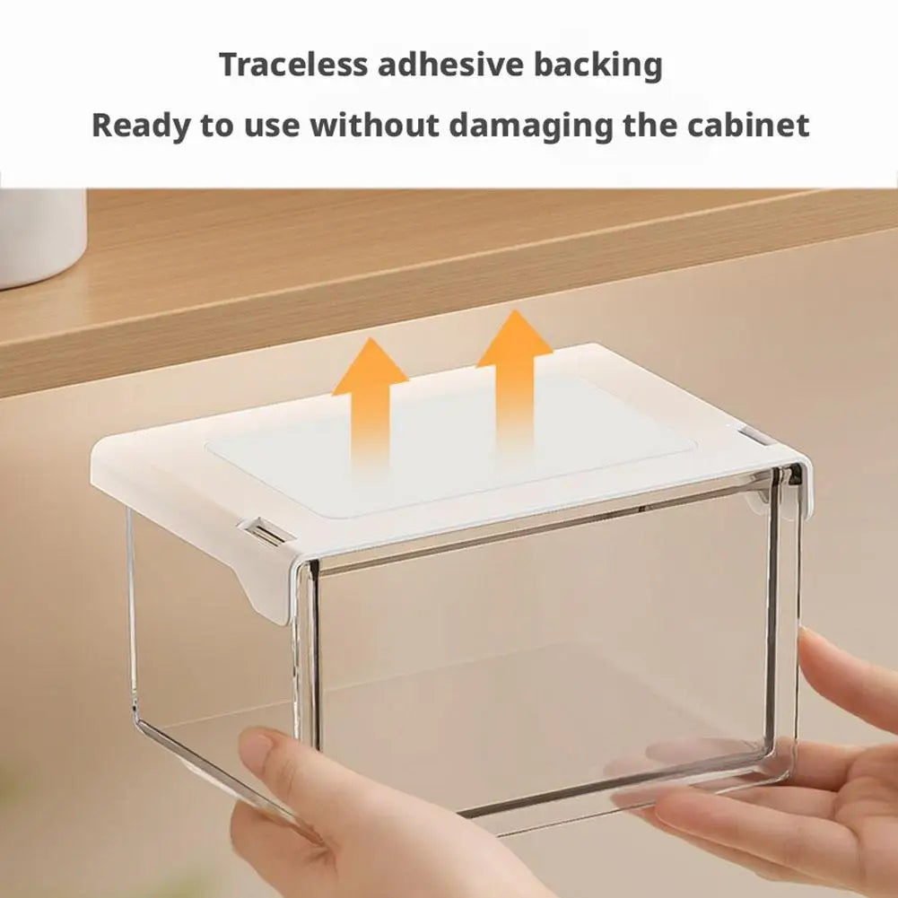 Plastic Drawer Style Storage Box Self Adhesive Large Capacity Makeup Storage Container Transparent Space Saving ﻿