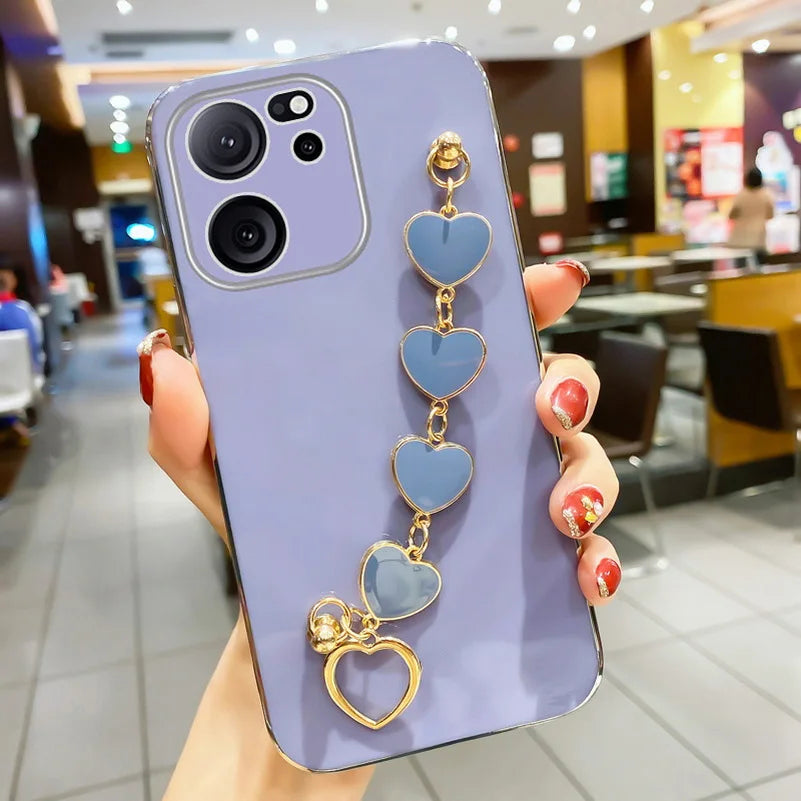 3D Love Heart Chain Soft Case For Redmi 15C Plating Silicone Shockproof Cover For POCO C85 Phone Protective Cases For Redmi 15C